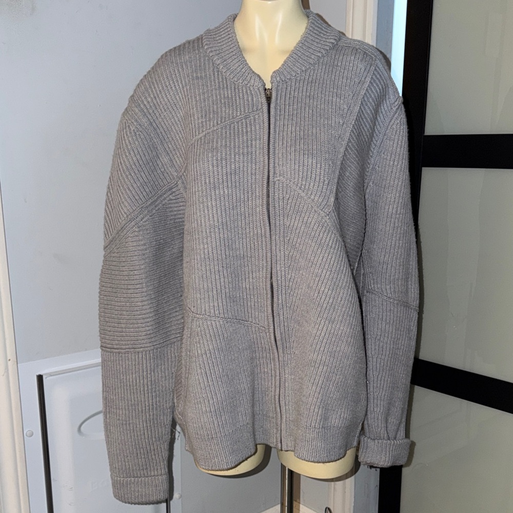 Alexander Wang Men's Ribbed Assymetrical Zip Up Cardigan Sweater